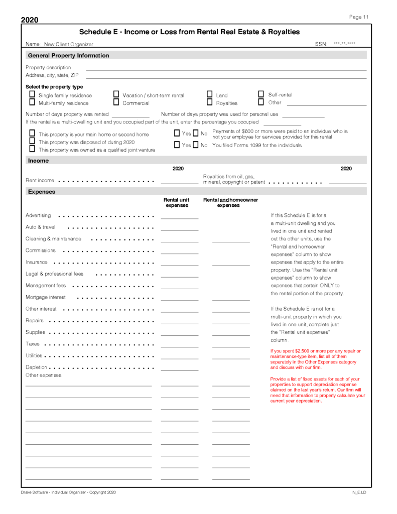 Schedule E (Rental Real Estate and Royalties) Template