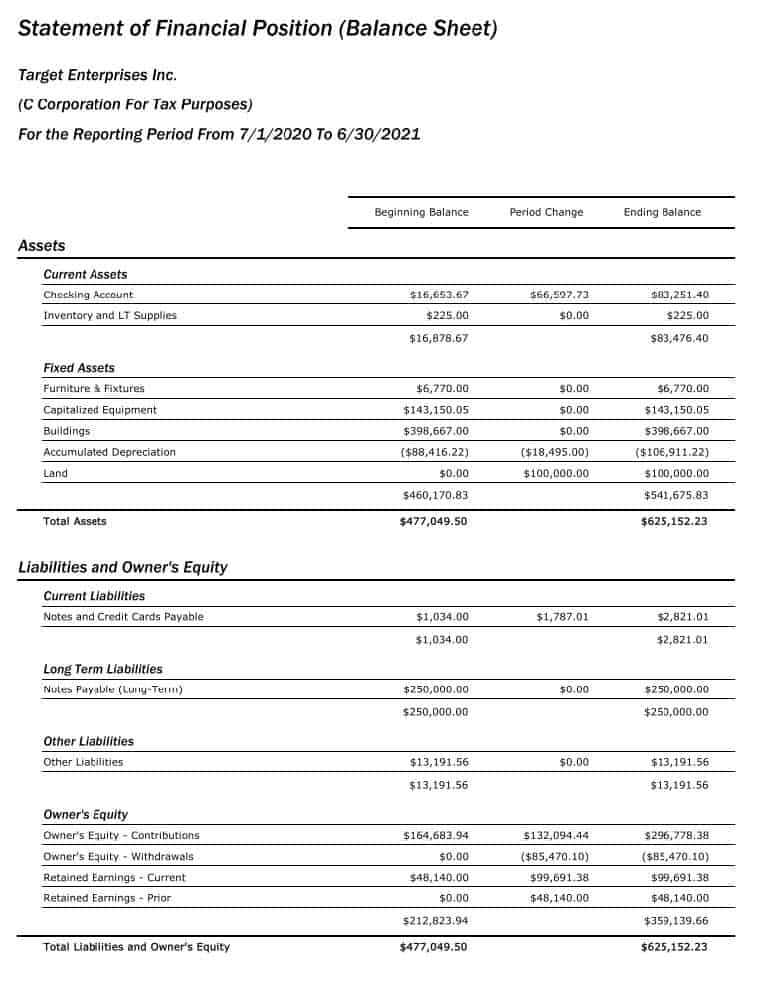financial statement sheet